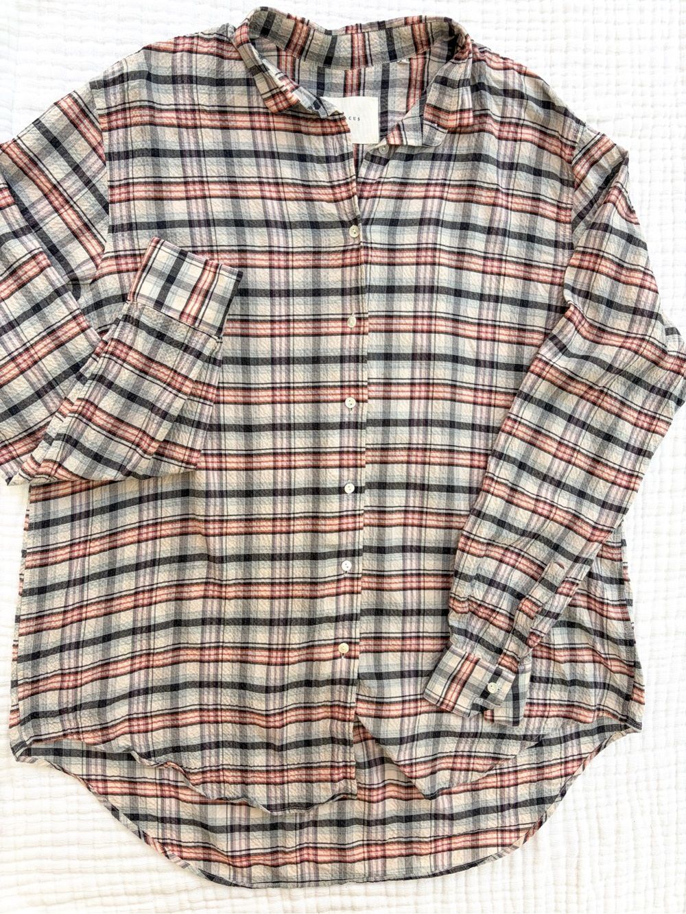 Xacus Italian Plaid Button Down Shirt EU 48 Neutral Lightweight Blouse